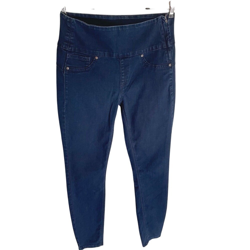 Spanx High Rise Ankle Crop Jeans Dark Indigo Blue Side Zipper Size M (6-8)